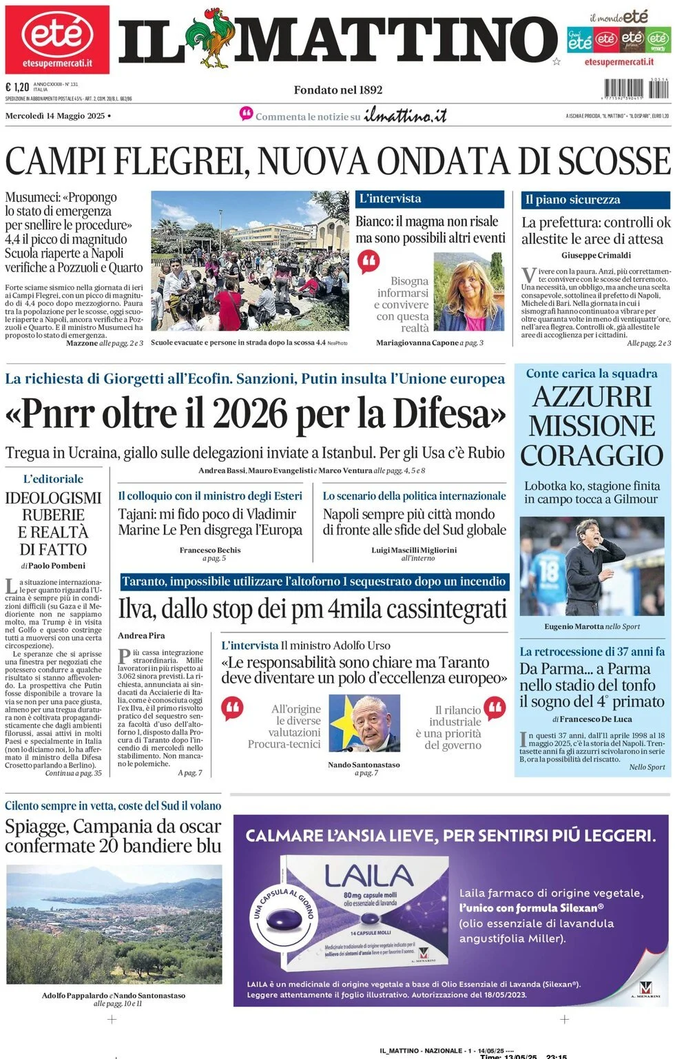 Prima-pagina-il-mattino-edizione-di-oggi-14-05-2025