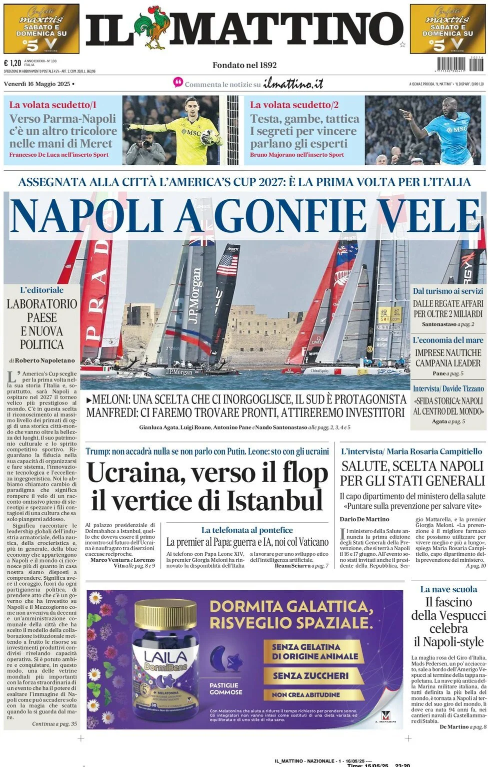 Prima-pagina-il-mattino-edizione-di-oggi-16-05-2025