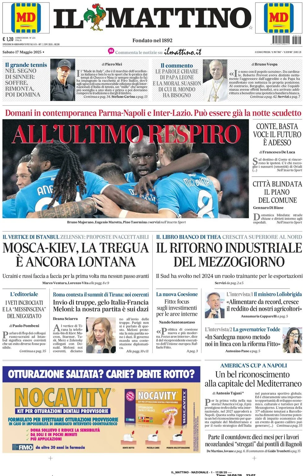 Prima-pagina-il-mattino-edizione-di-oggi-17-05-2025