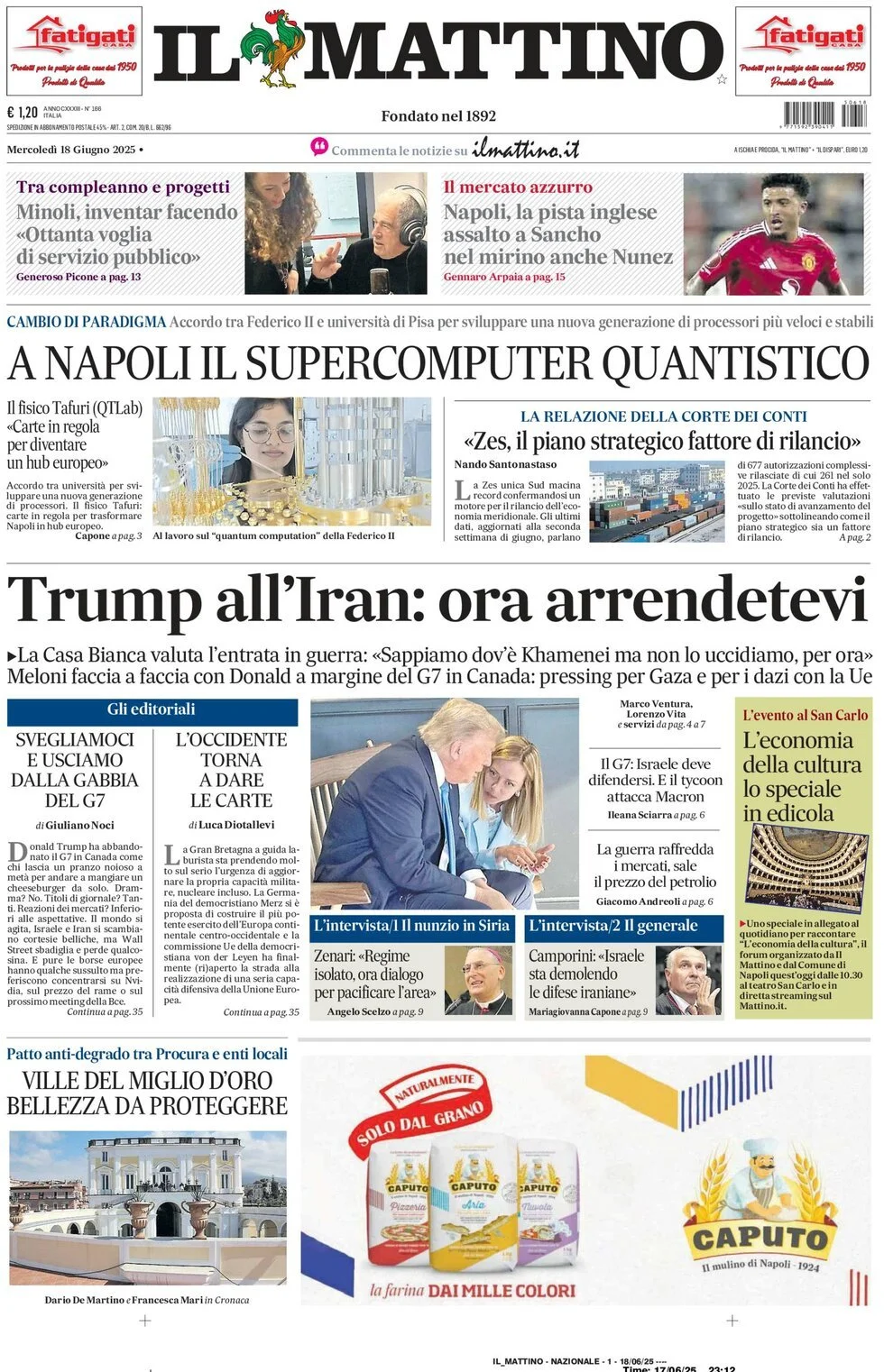 Prima-pagina-il-mattino-edizione-di-oggi-18-06-2025