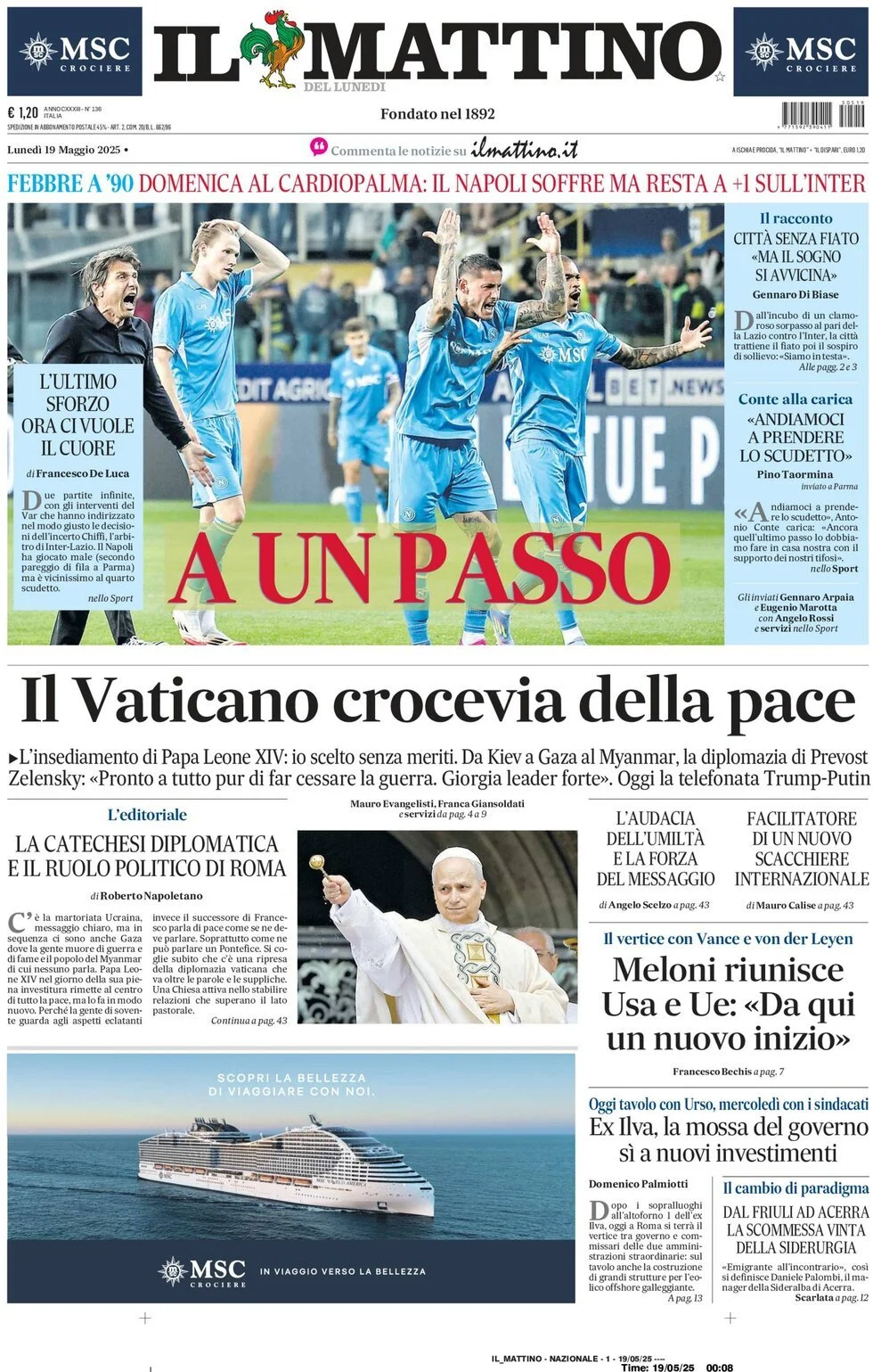 Prima-pagina-il-mattino-edizione-di-oggi-19-05-2025