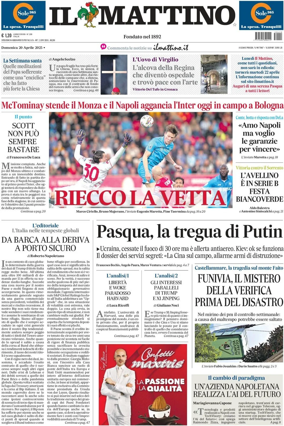 Prima-pagina-il-mattino-edizione-di-oggi-21-04-2025