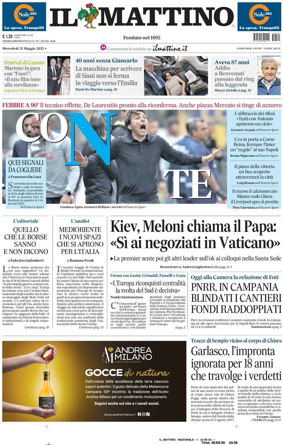 Prima-pagina-il-mattino-edizione-di-oggi-21-05-2025