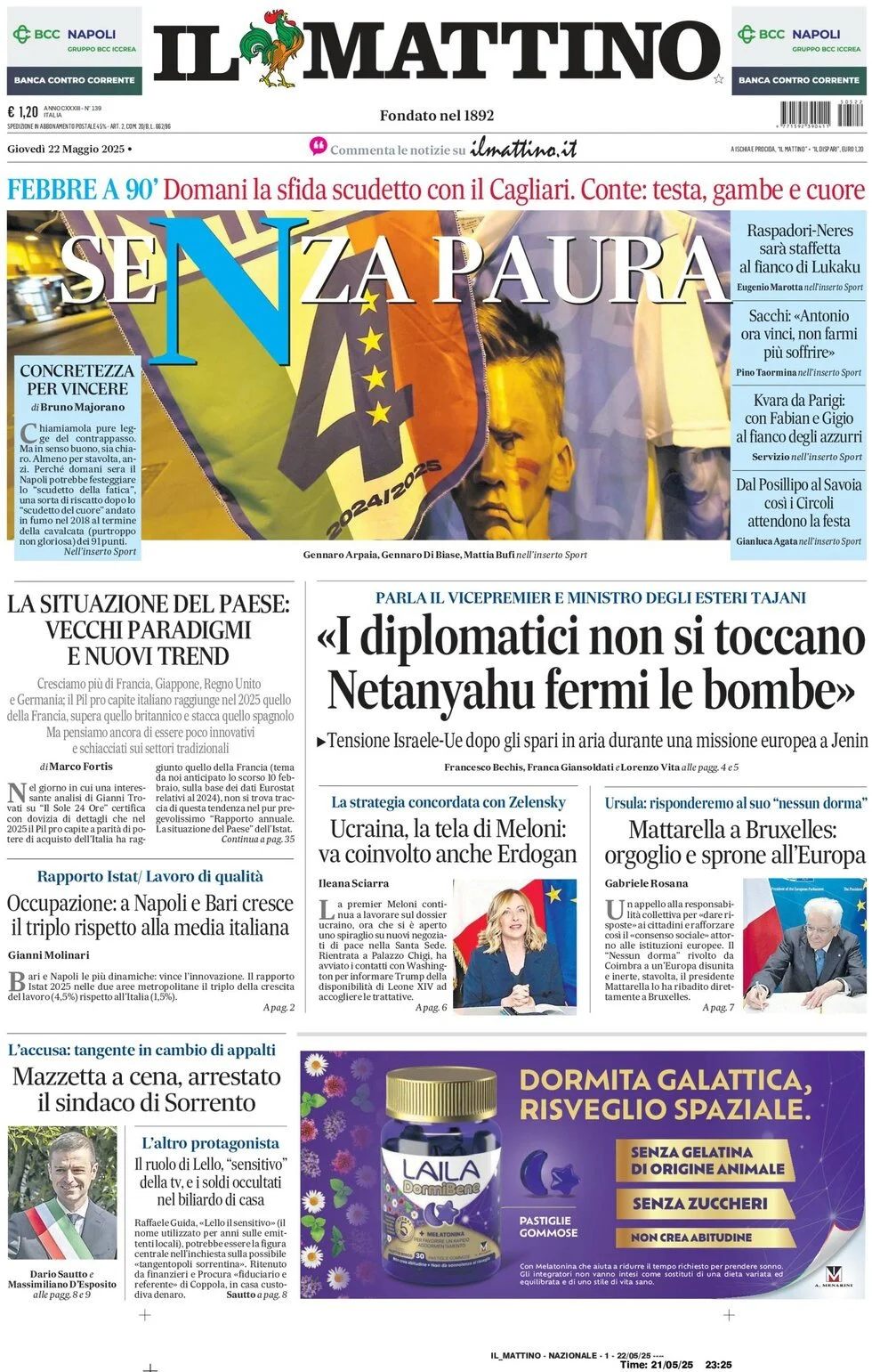 Prima-pagina-il-mattino-edizione-di-oggi-22-05-2025