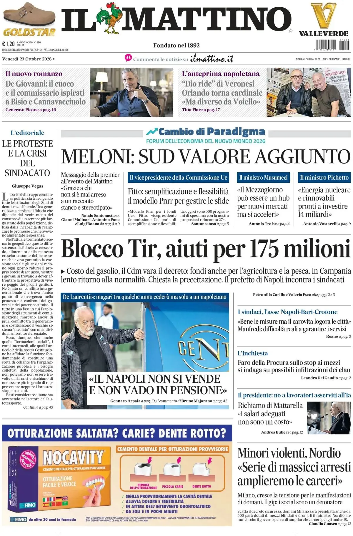 Prima-pagina-il-mattino-edizione-di-oggi-23-10-2026
