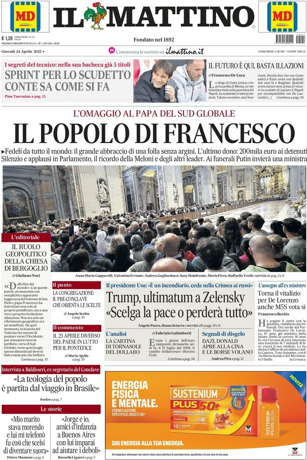 Prima-pagina-il-mattino-edizione-di-oggi-24-04-2025