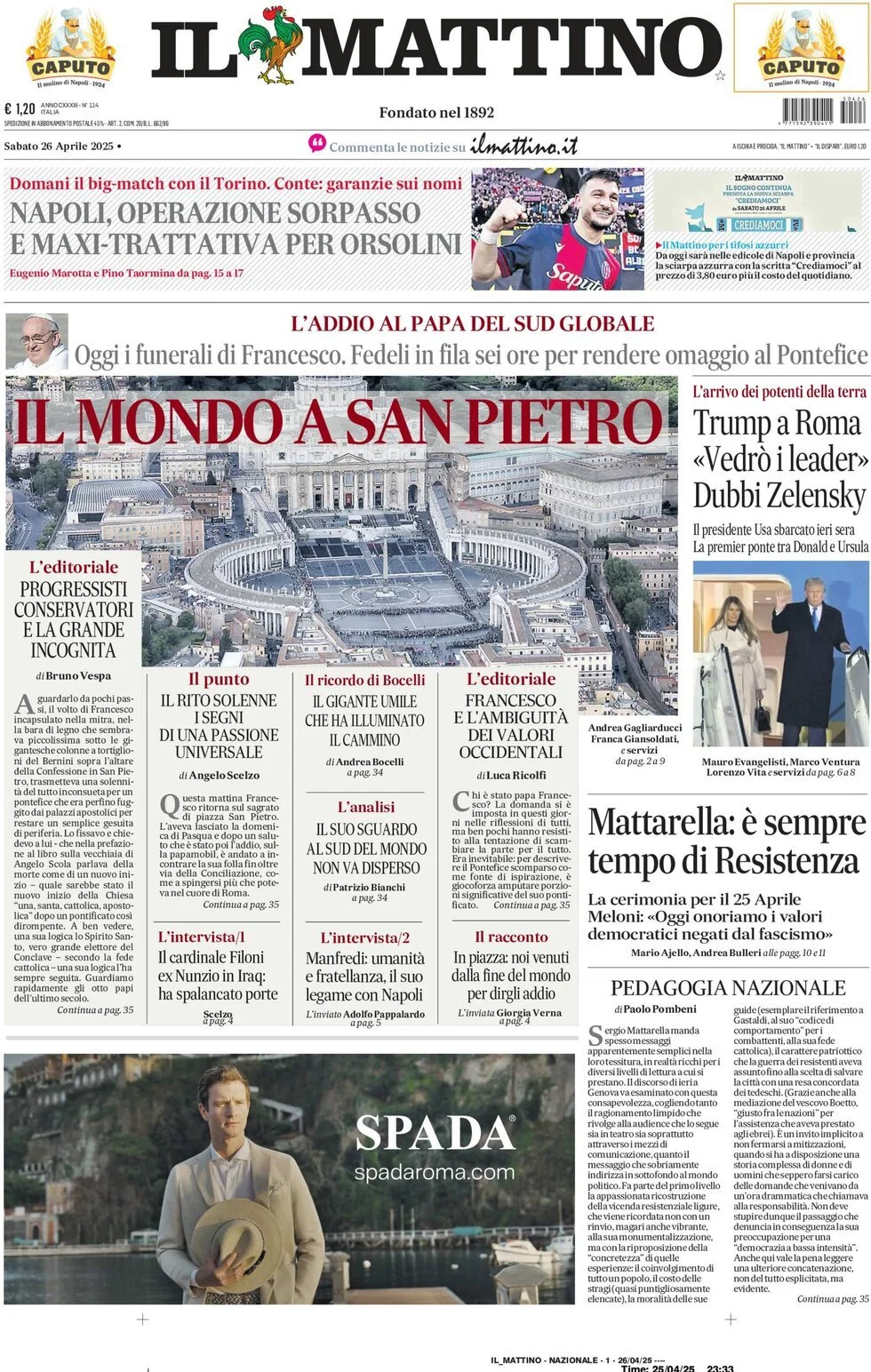 Prima-pagina-il-mattino-edizione-di-oggi-26-04-2025