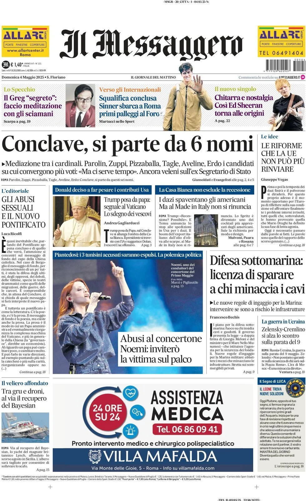 Prima-pagina-il-messaggero-edizione-di-oggi-04-05-2025