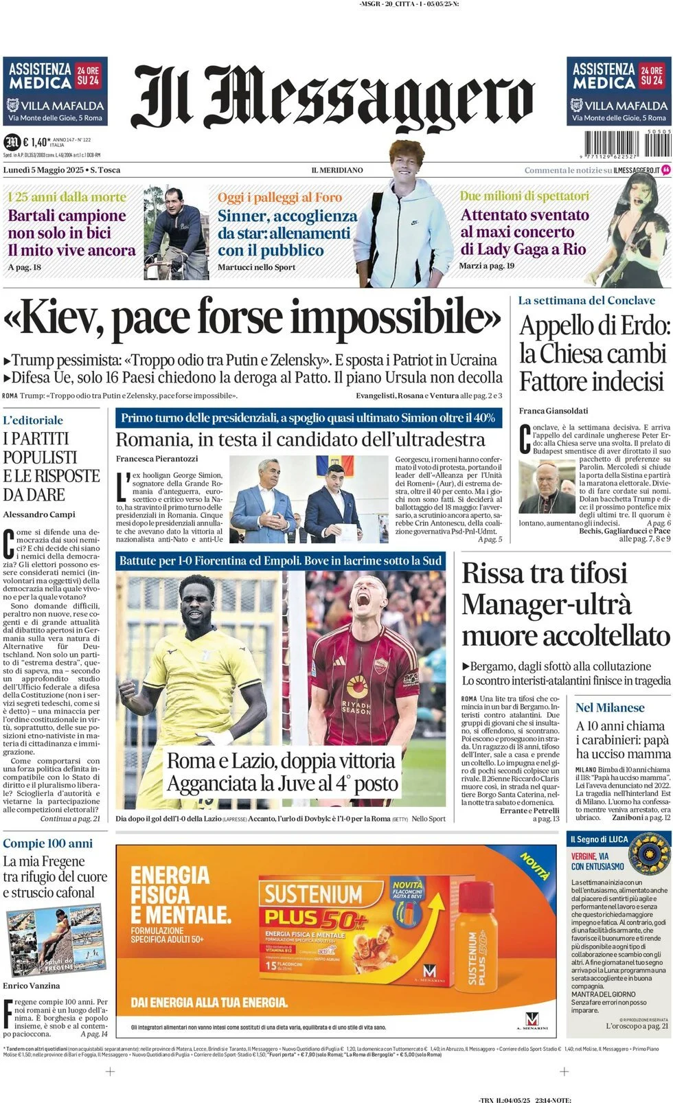 Prima-pagina-il-messaggero-edizione-di-oggi-05-05-2025