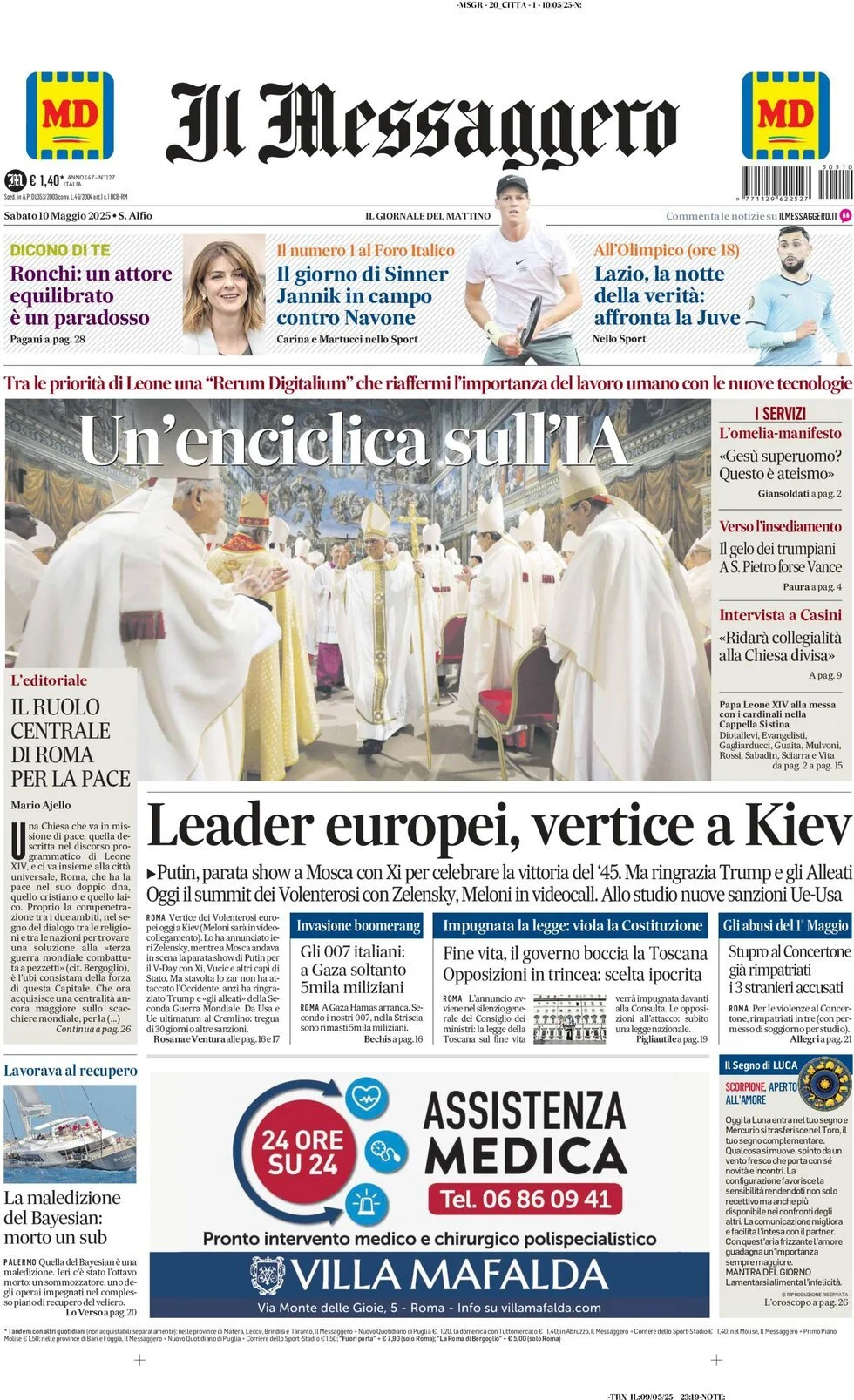 Prima-pagina-il-messaggero-edizione-di-oggi-10-05-2025