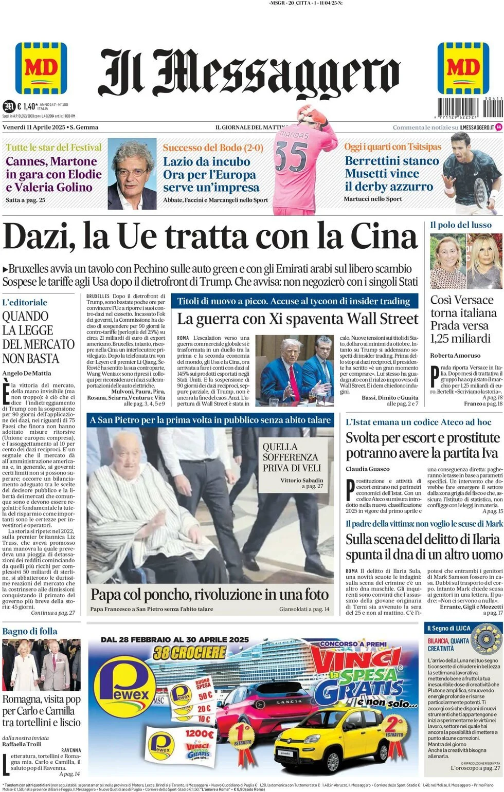 Prima-pagina-il-messaggero-edizione-di-oggi-11-04-2025
