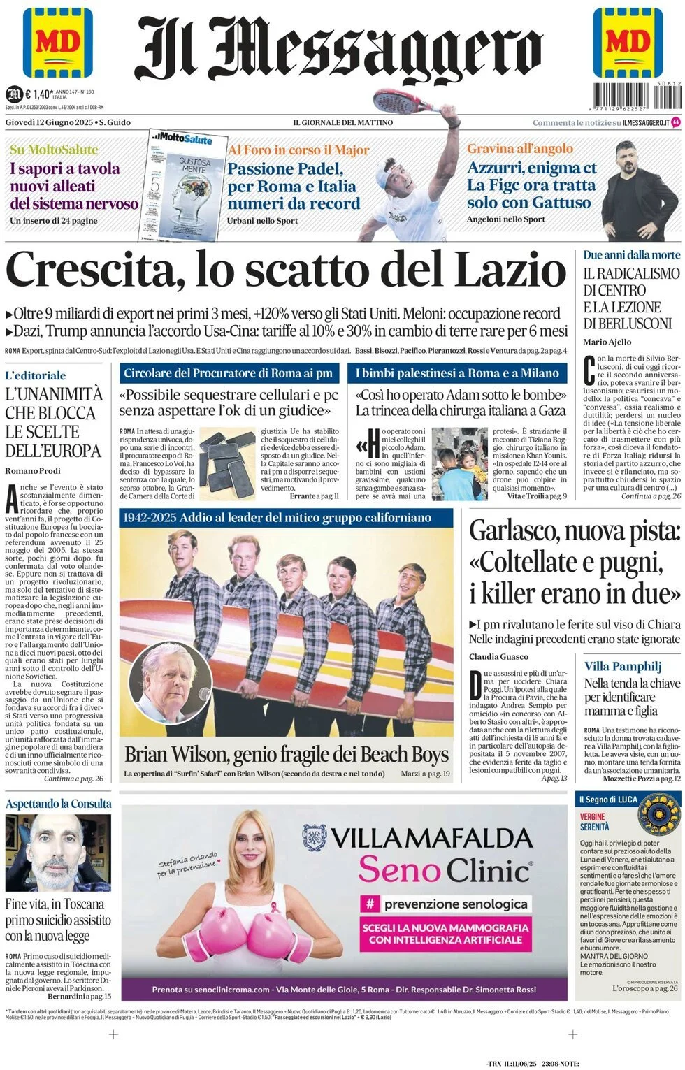 Prima-pagina-il-messaggero-edizione-di-oggi-12-06-2025