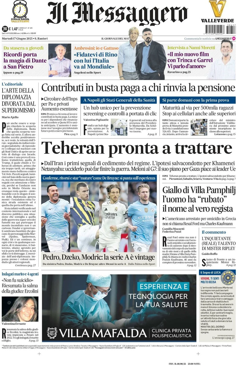 Prima-pagina-il-messaggero-edizione-di-oggi-17-06-2025