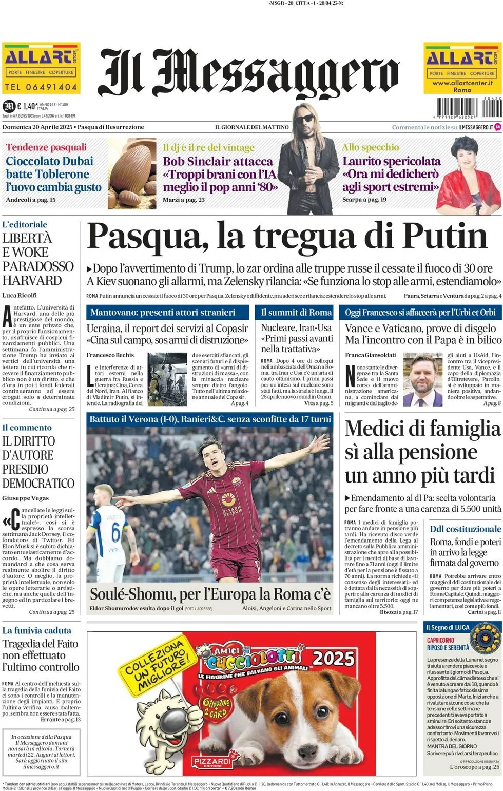 Prima-pagina-il-messaggero-edizione-di-oggi-21-04-2025