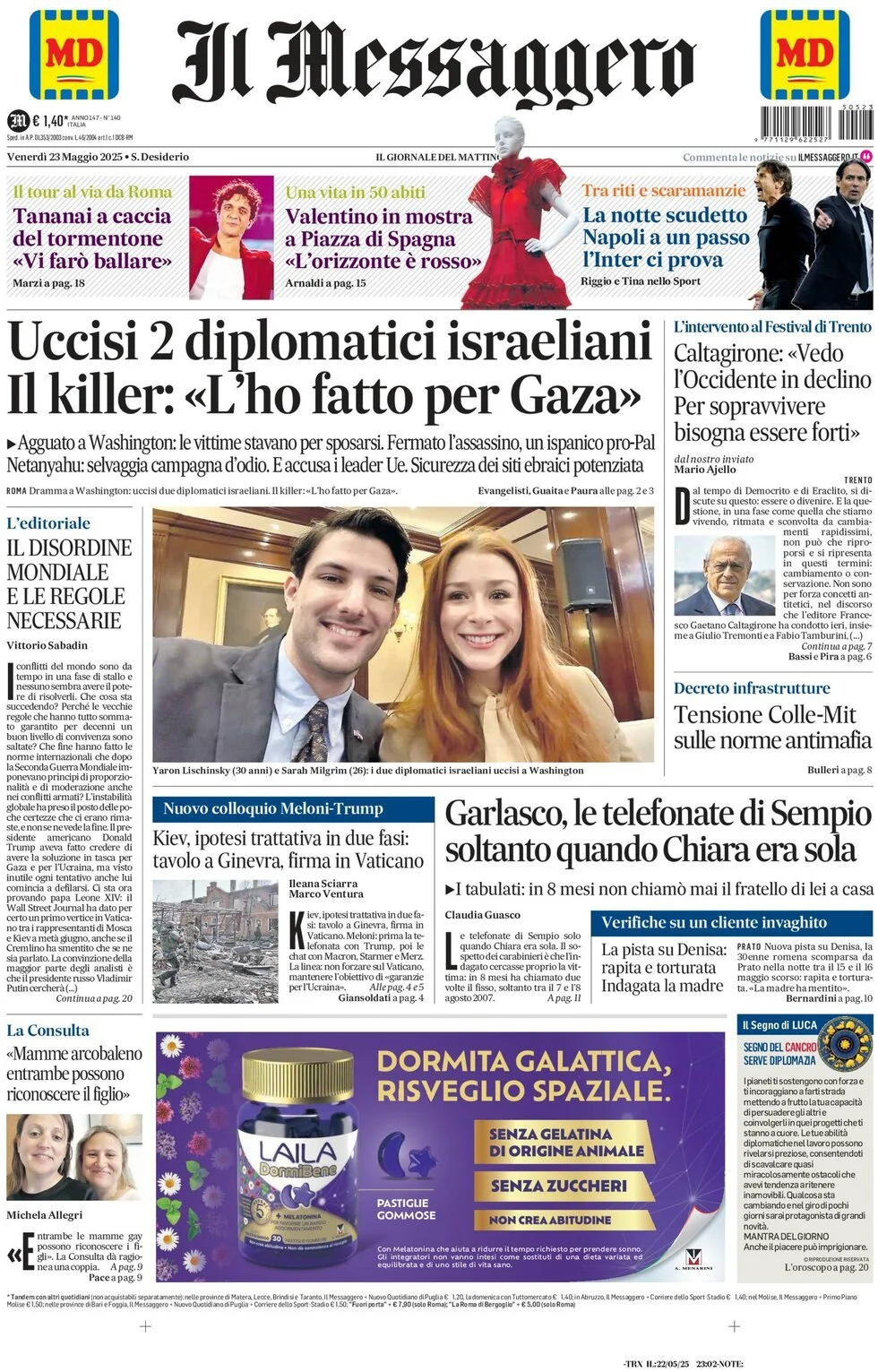 Prima-pagina-il-messaggero-edizione-di-oggi-23-05-2025