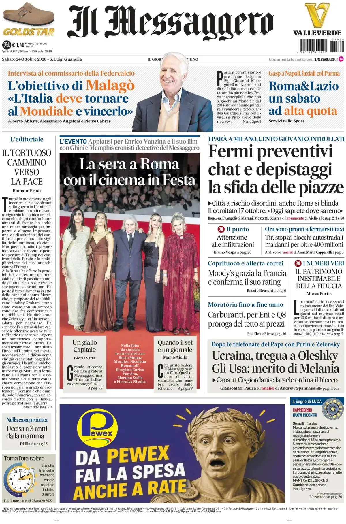 Prima-pagina-il-messaggero-edizione-di-oggi-24-10-2026