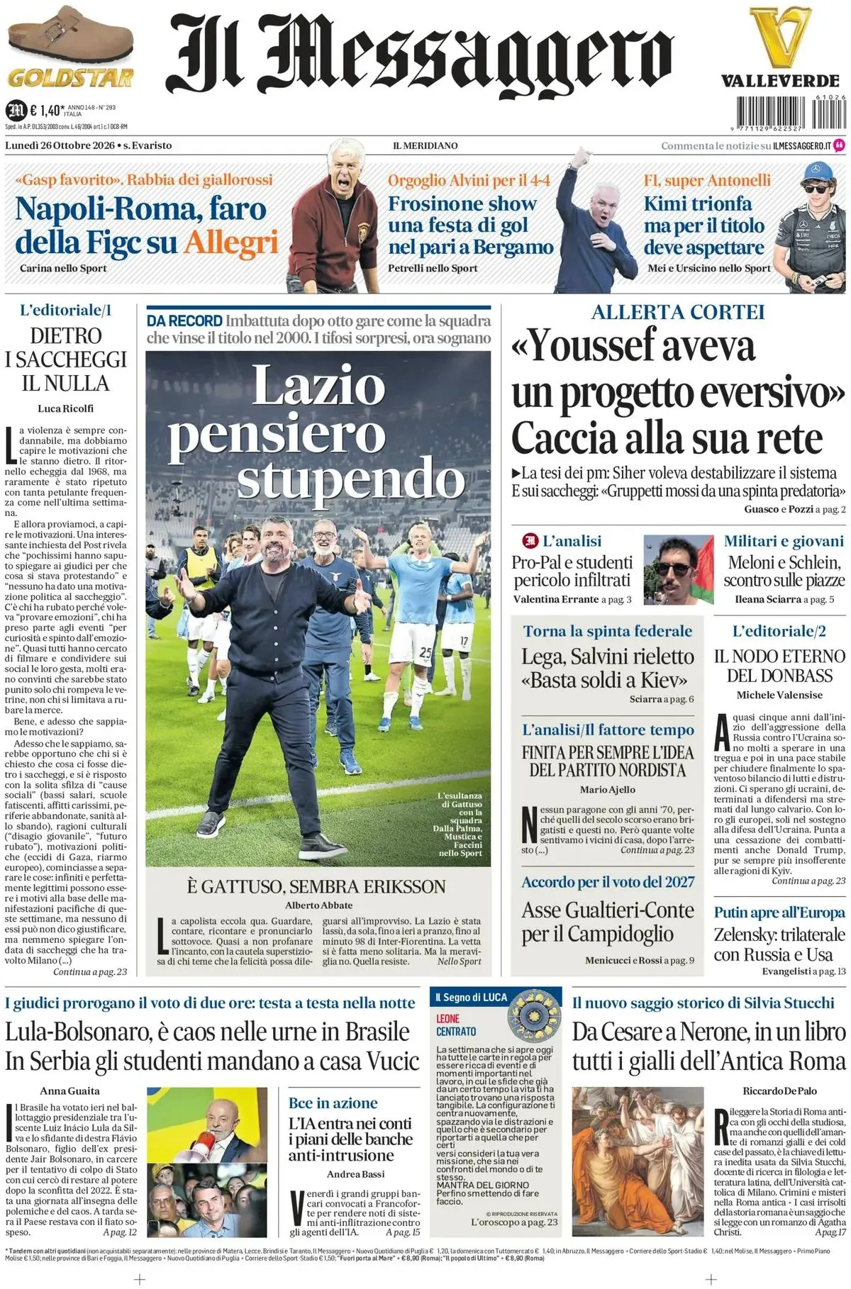 Prima-pagina-il-messaggero-edizione-di-oggi-26-10-2026