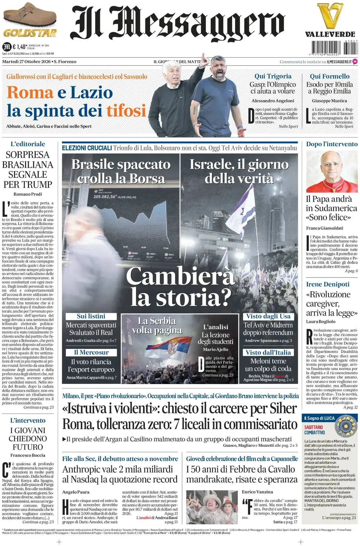 Prima-pagina-il-messaggero-edizione-di-oggi-27-10-2026