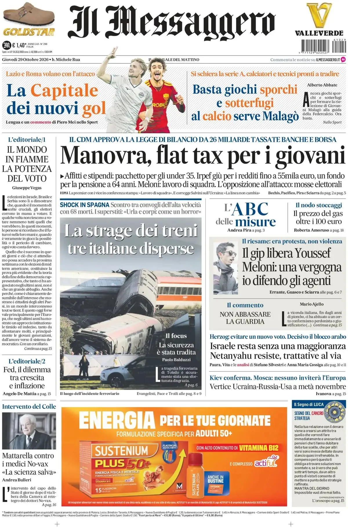 Prima-pagina-il-messaggero-edizione-di-oggi-29-10-2026