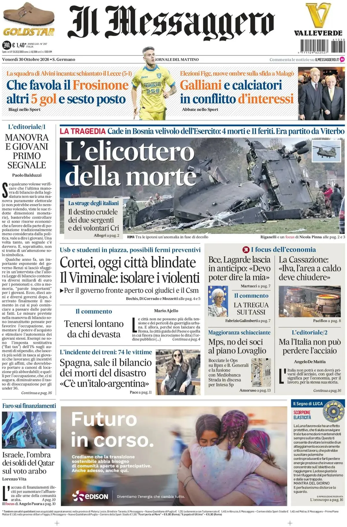 Prima-pagina-il-messaggero-edizione-di-oggi-30-10-2026