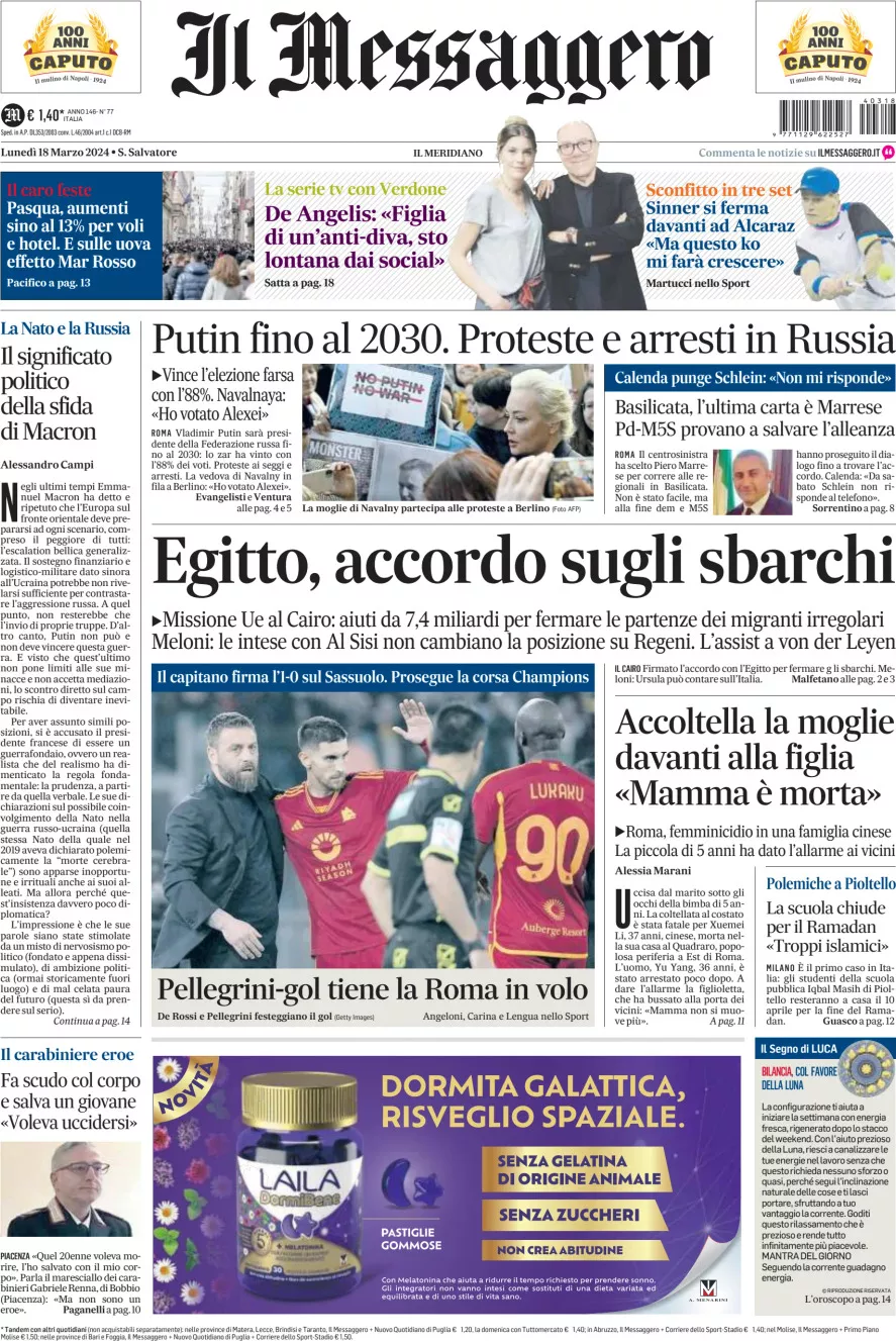 Prima-pagina-il-messaggero-edizione-di-oggi-18-03-2024