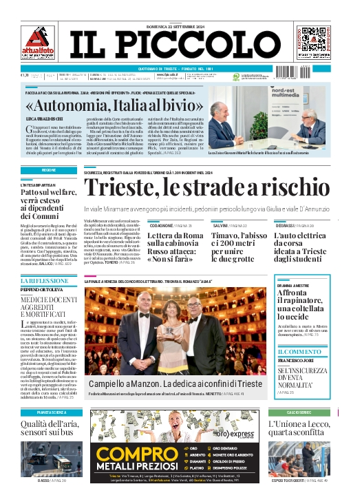 Prima-pagina-il-piccolo-edizione-di-oggi-22-09-2024