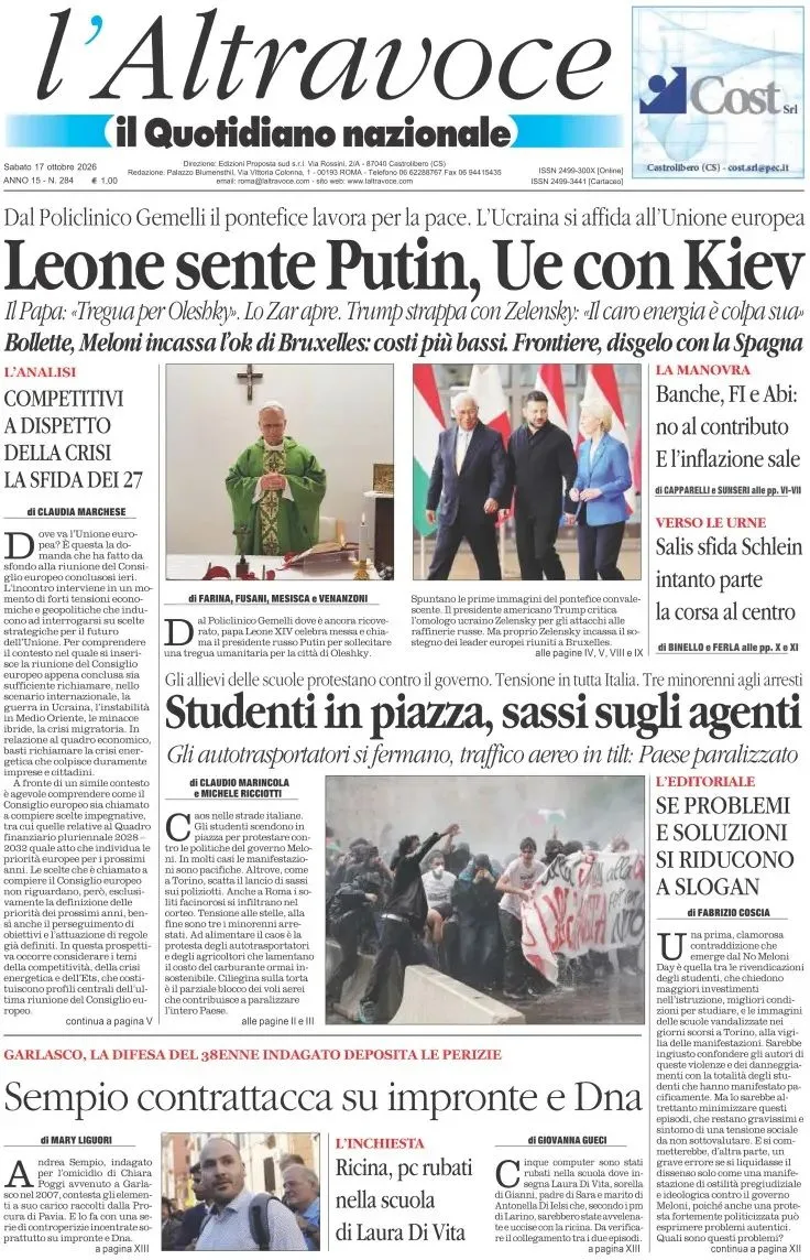 Prima-pagina-il-quotidiano-del-sud-edizione-di-oggi-17-10-2026