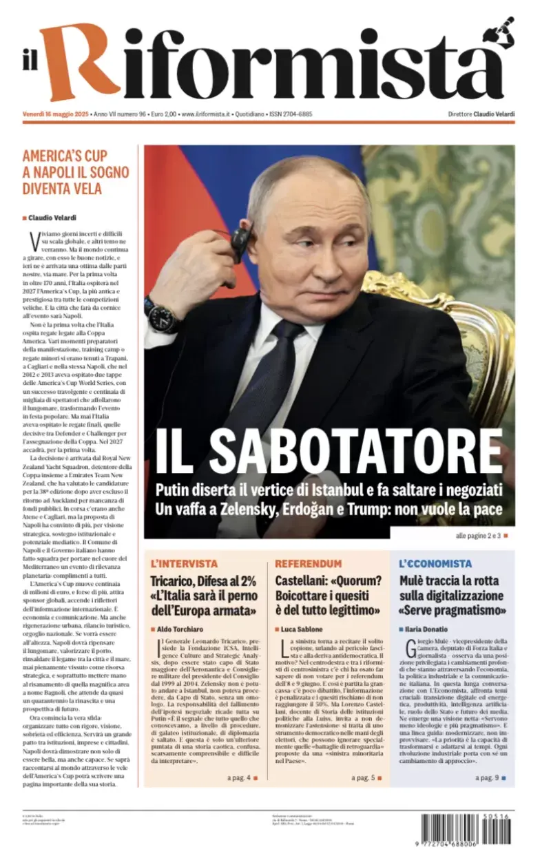 Prima-pagina-il-riformista-edizione-del-16-Maggio-2025