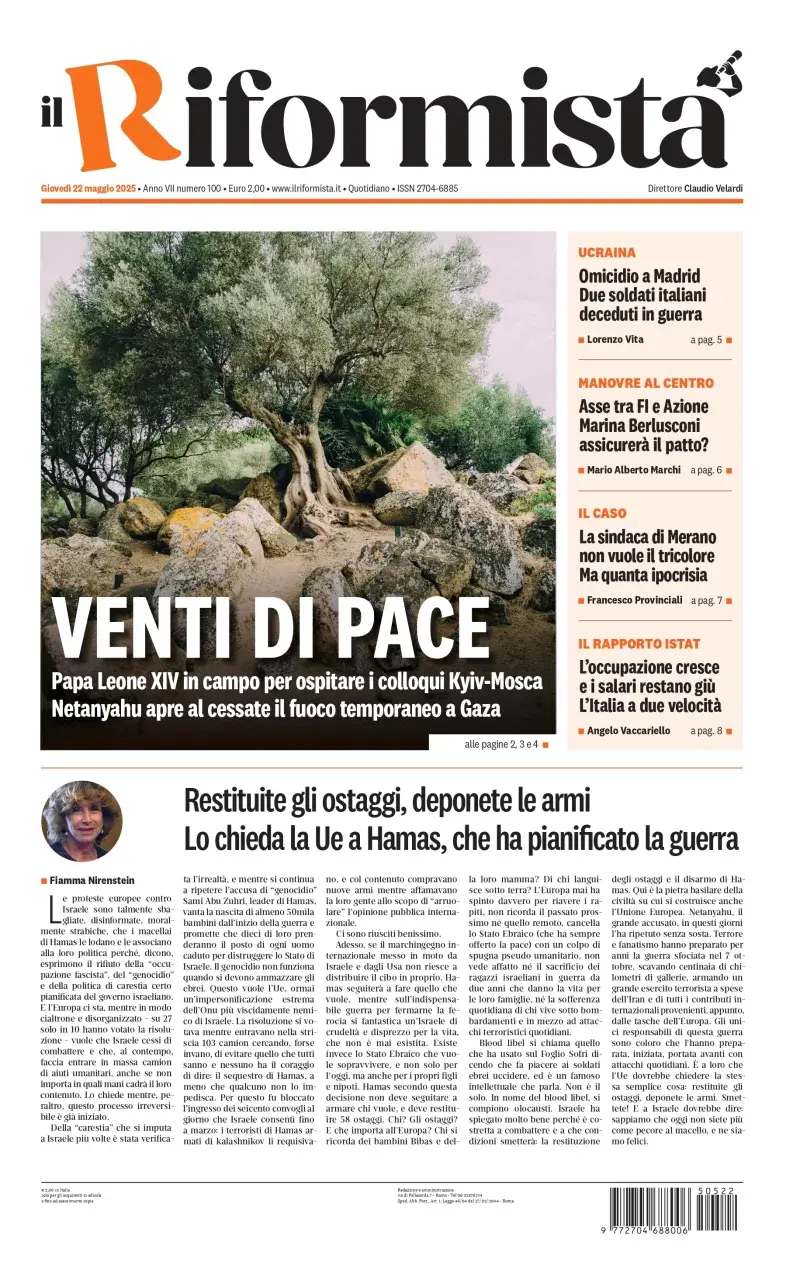Prima-pagina-il-riformista-edizione-del-22-Maggio-2025