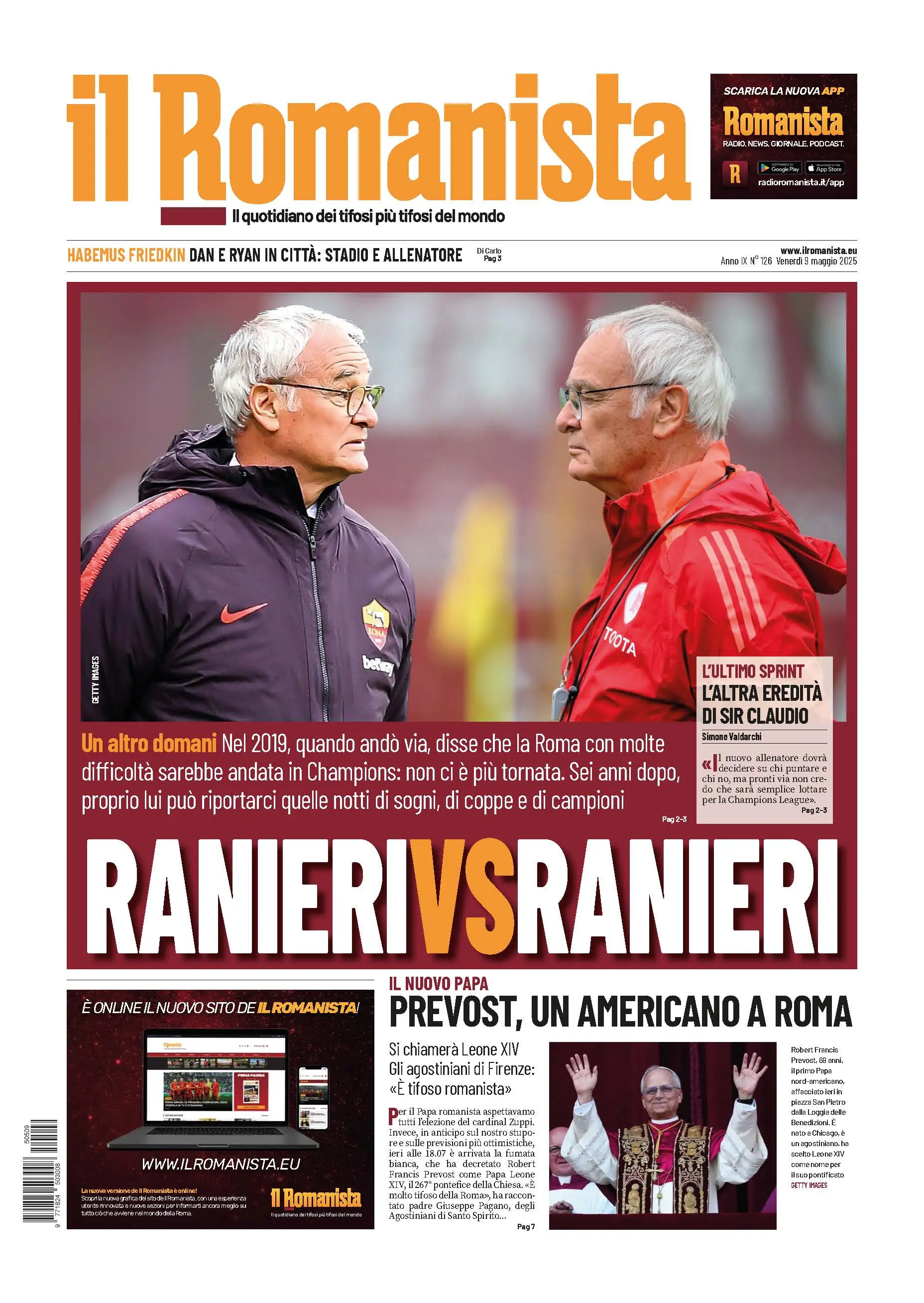 Prima-pagina-Il-Romanista-edizione-di-oggi-09-05-2025