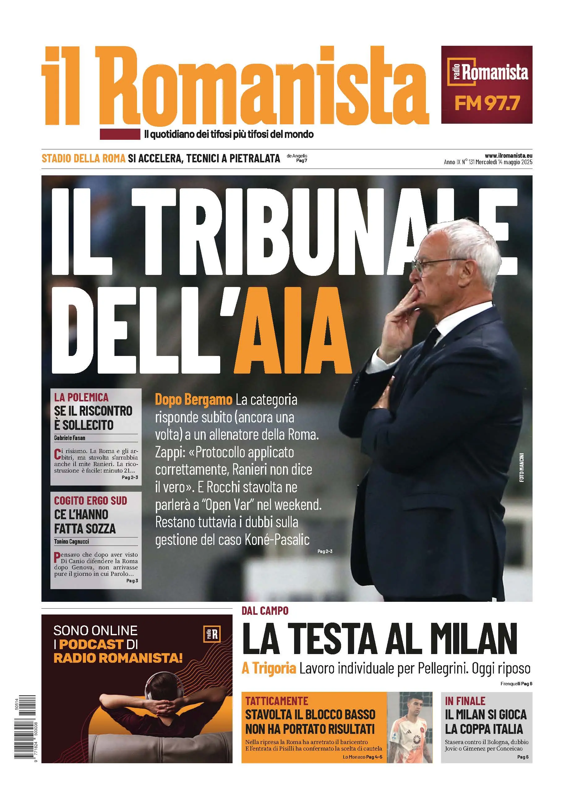 Prima-pagina-Il-Romanista-edizione-di-oggi-14-05-2025