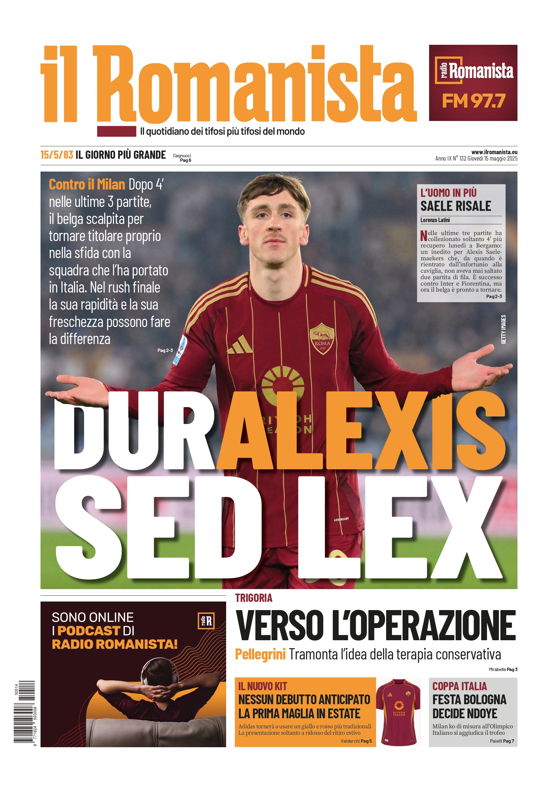 Prima-pagina-Il-Romanista-edizione-di-oggi-15-05-2025