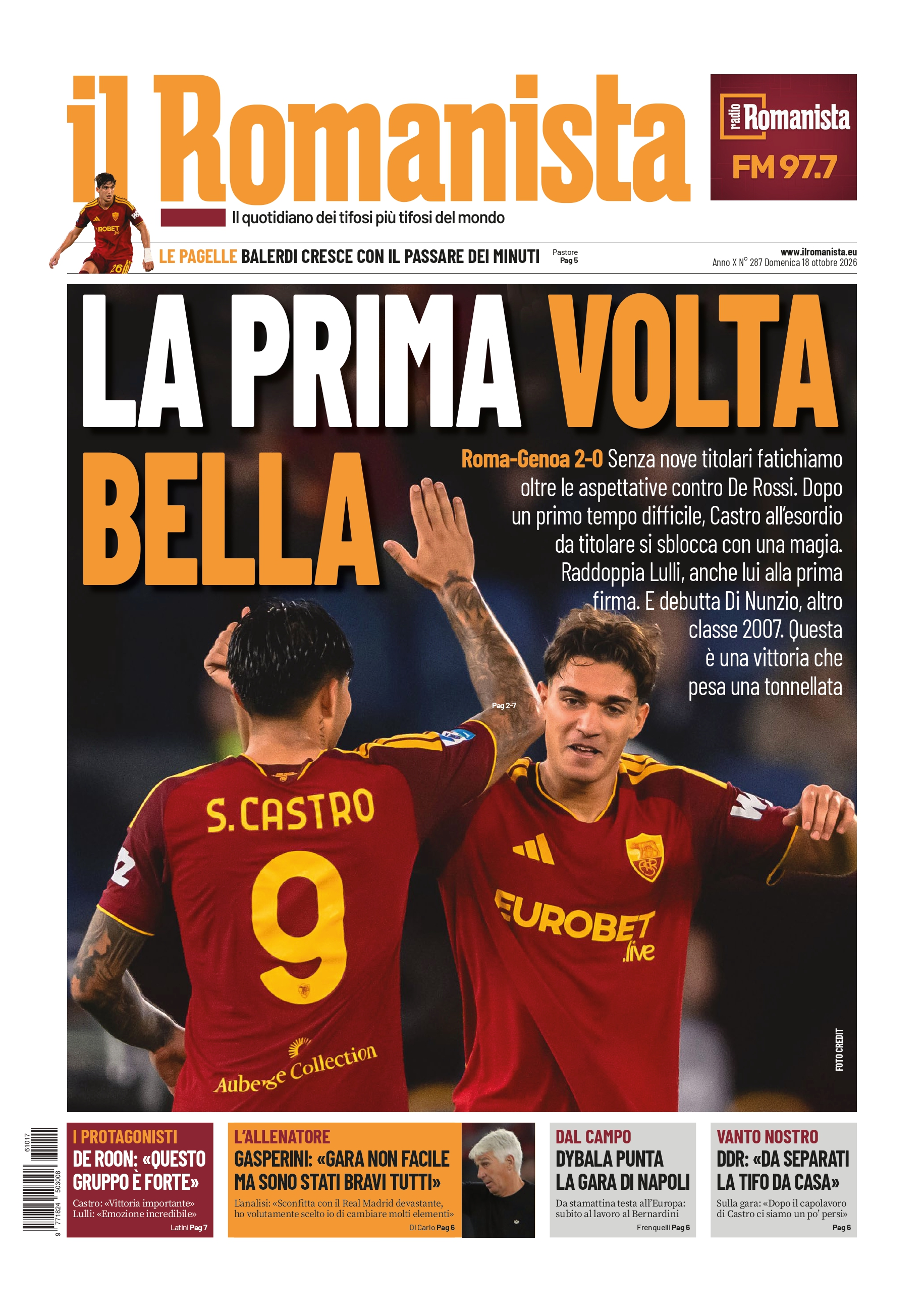 Prima-pagina-Il-Romanista-edizione-di-oggi-18-10-2026