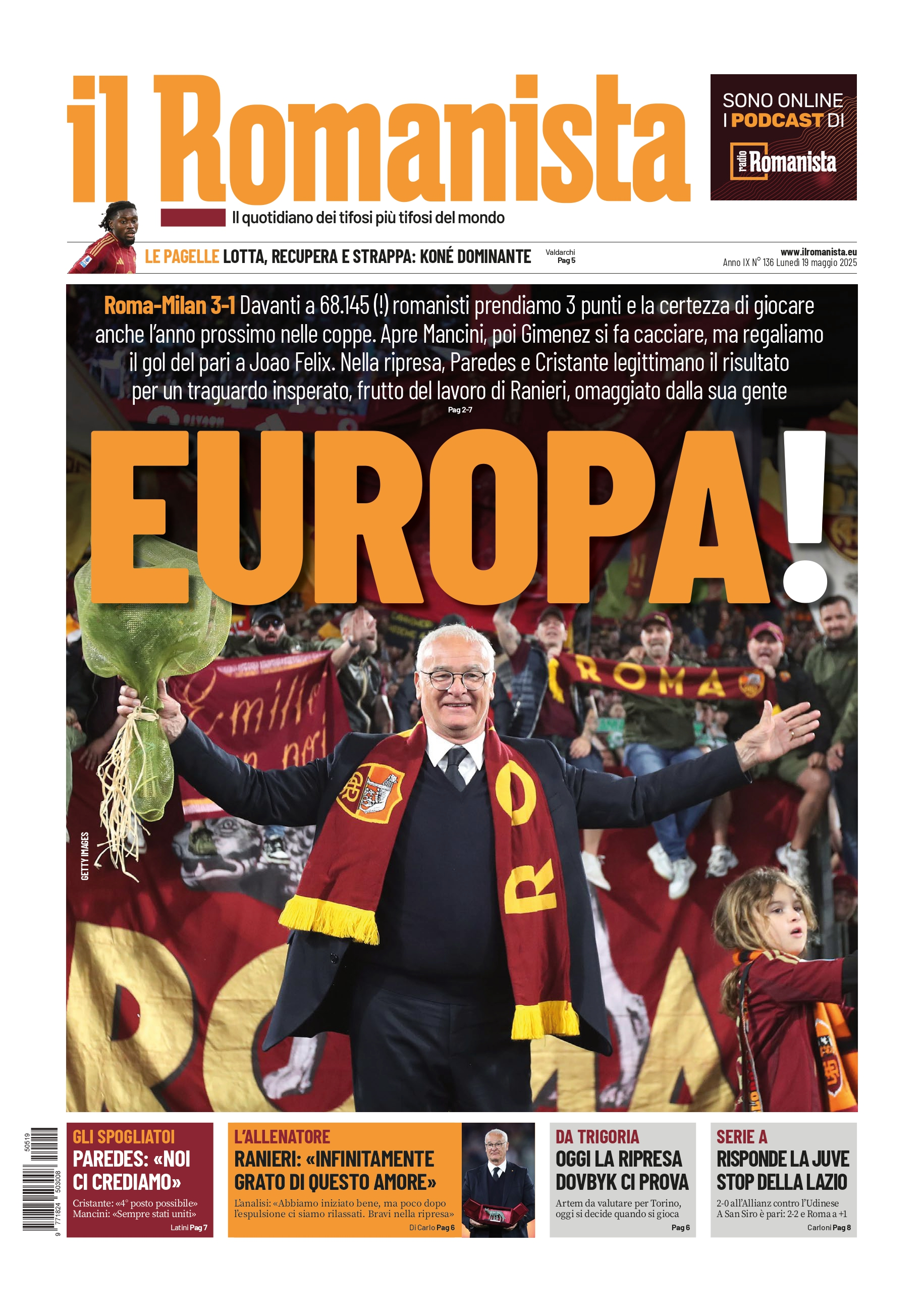Prima-pagina-Il-Romanista-edizione-di-oggi-19-05-2025