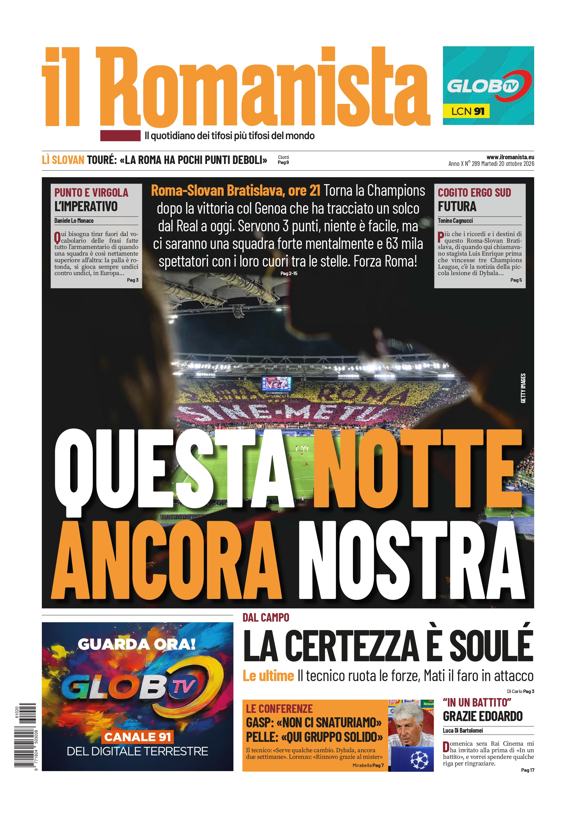 Prima-pagina-Il-Romanista-edizione-di-oggi-20-10-2026