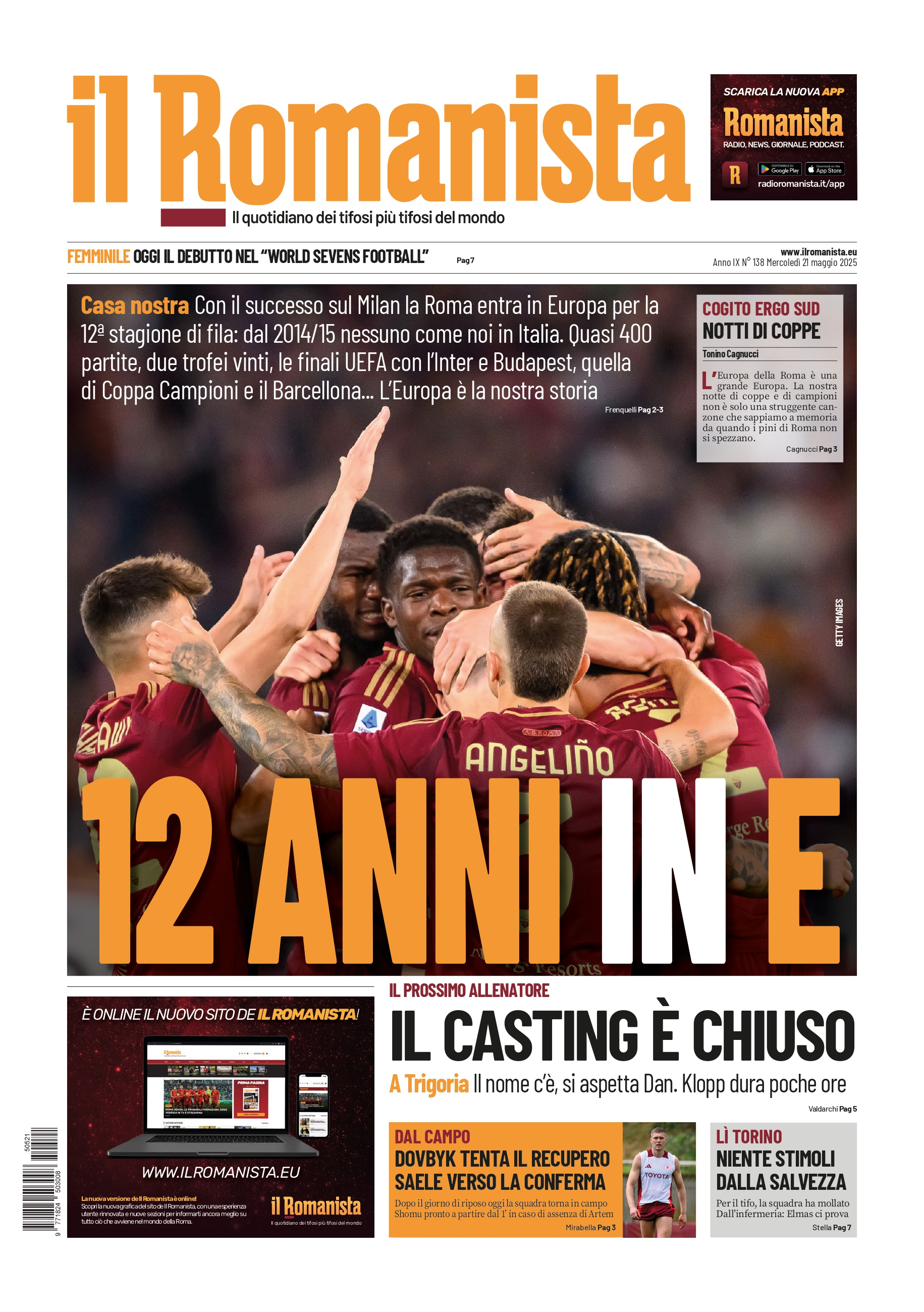 Prima-pagina-Il-Romanista-edizione-di-oggi-21-05-2025