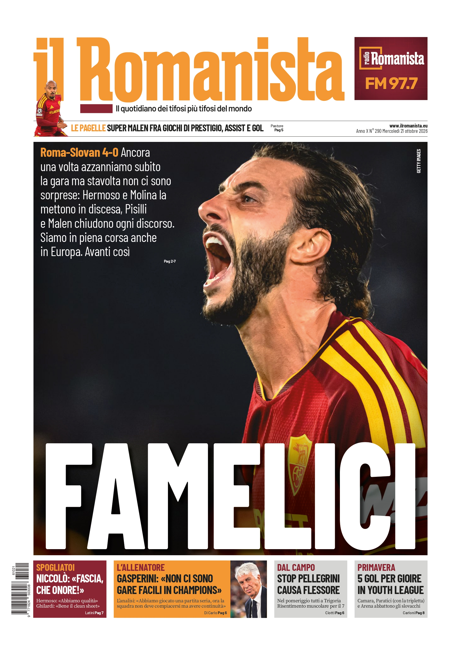 Prima-pagina-Il-Romanista-edizione-di-oggi-21-10-2026