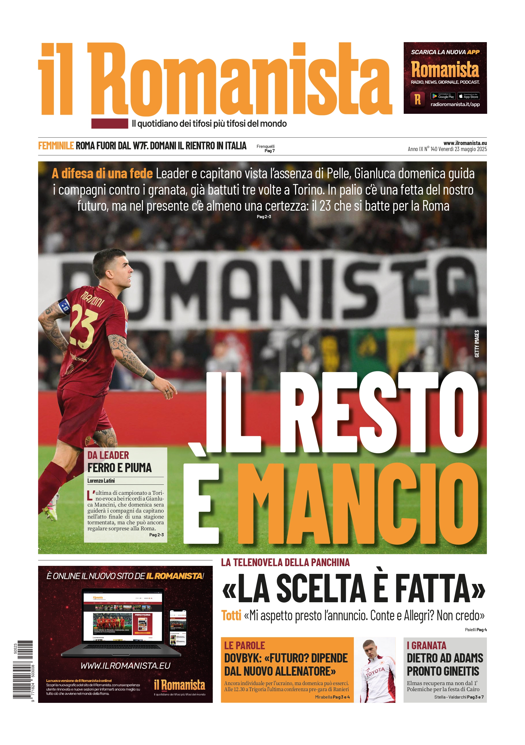 Prima-pagina-Il-Romanista-edizione-di-oggi-24-05-2025