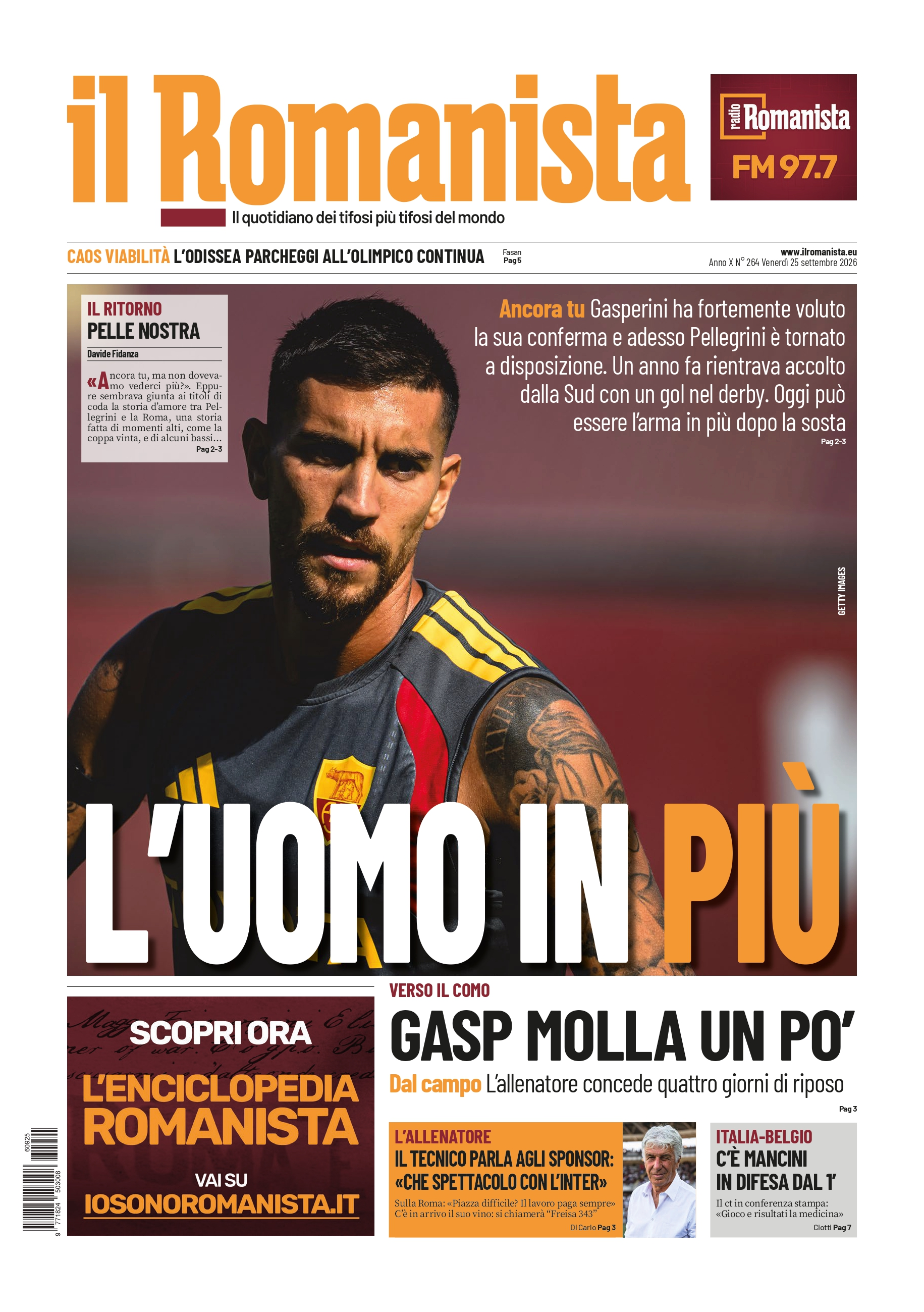 Prima-pagina-Il-Romanista-edizione-di-oggi-25-09-2026