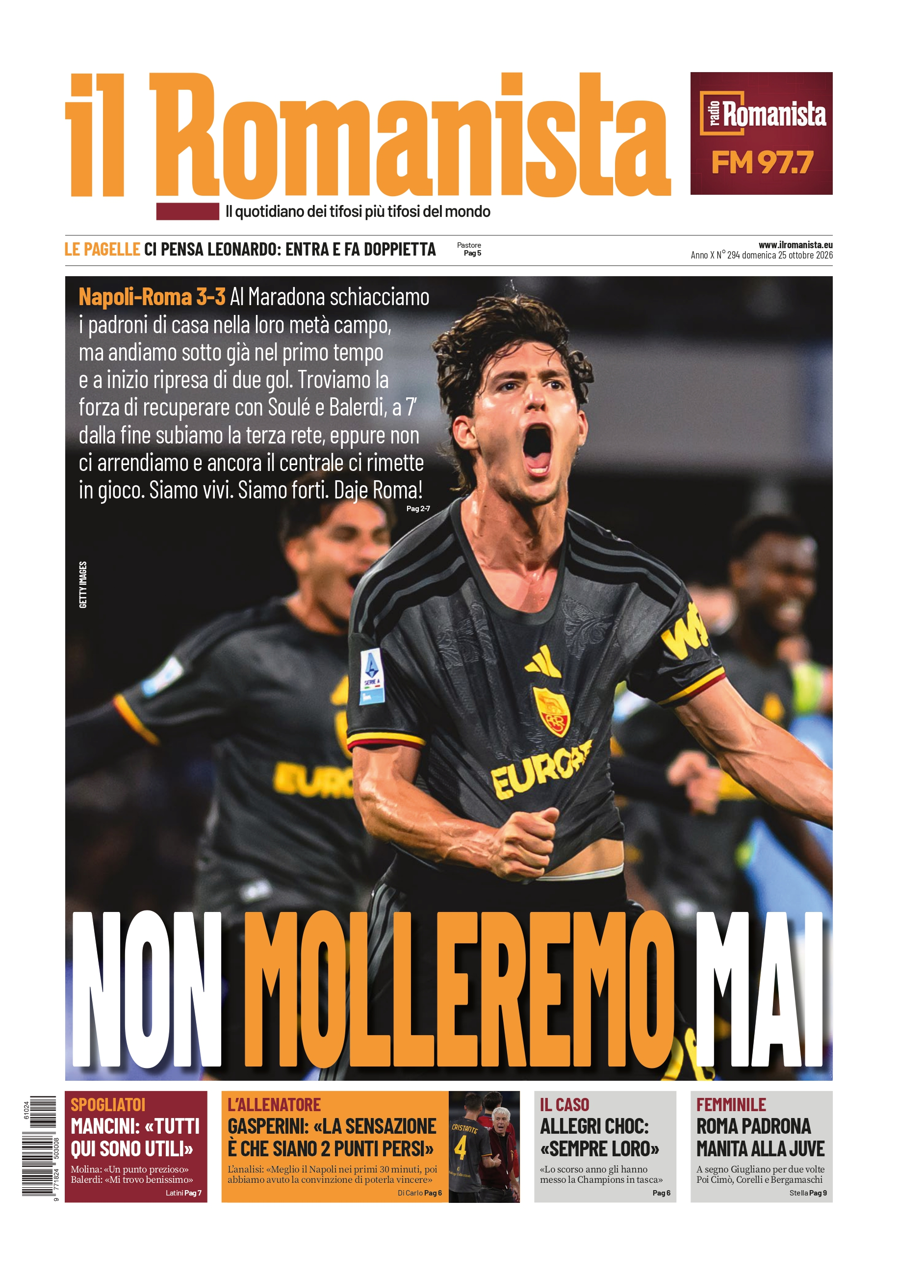 Prima-pagina-Il-Romanista-edizione-di-oggi-25-10-2026