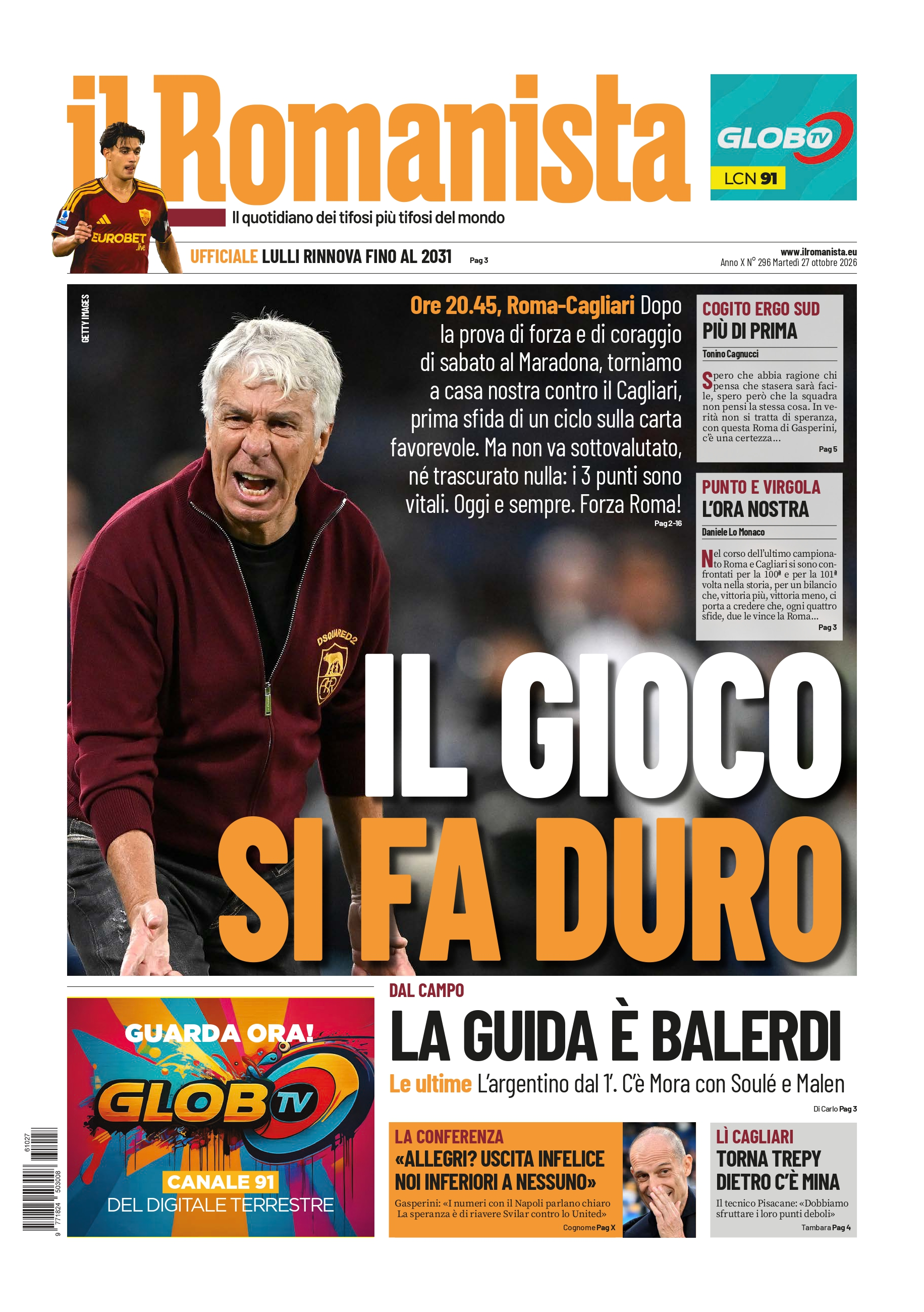 Prima-pagina-Il-Romanista-edizione-di-oggi-27-10-2026