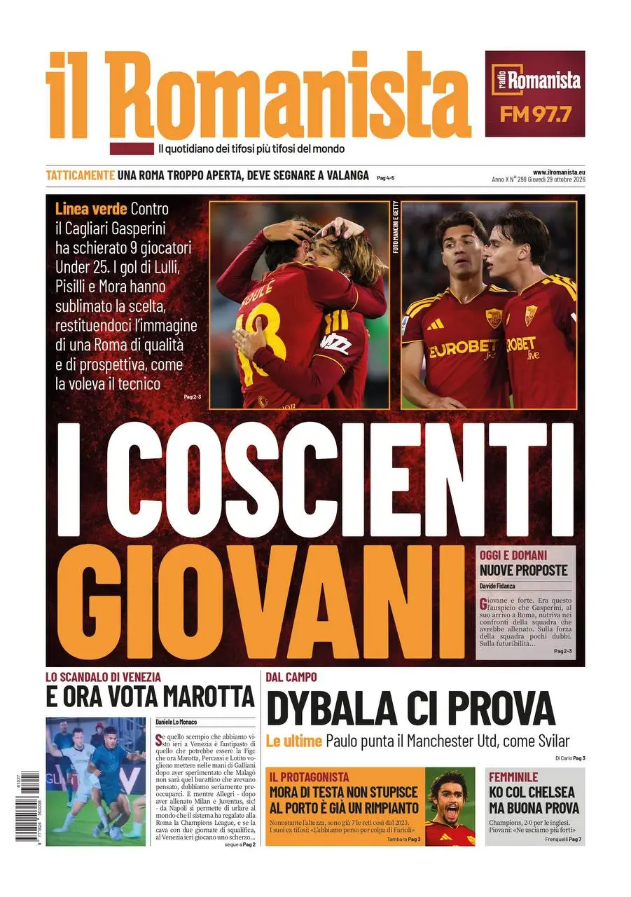 Prima-pagina-Il-Romanista-edizione-di-oggi-29-10-2026
