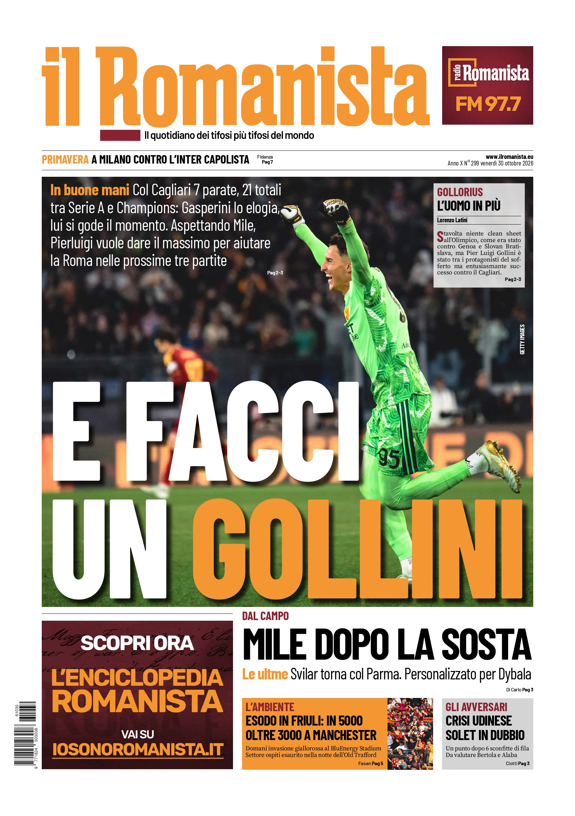 Prima-pagina-Il-Romanista-edizione-di-oggi-30-10-2026