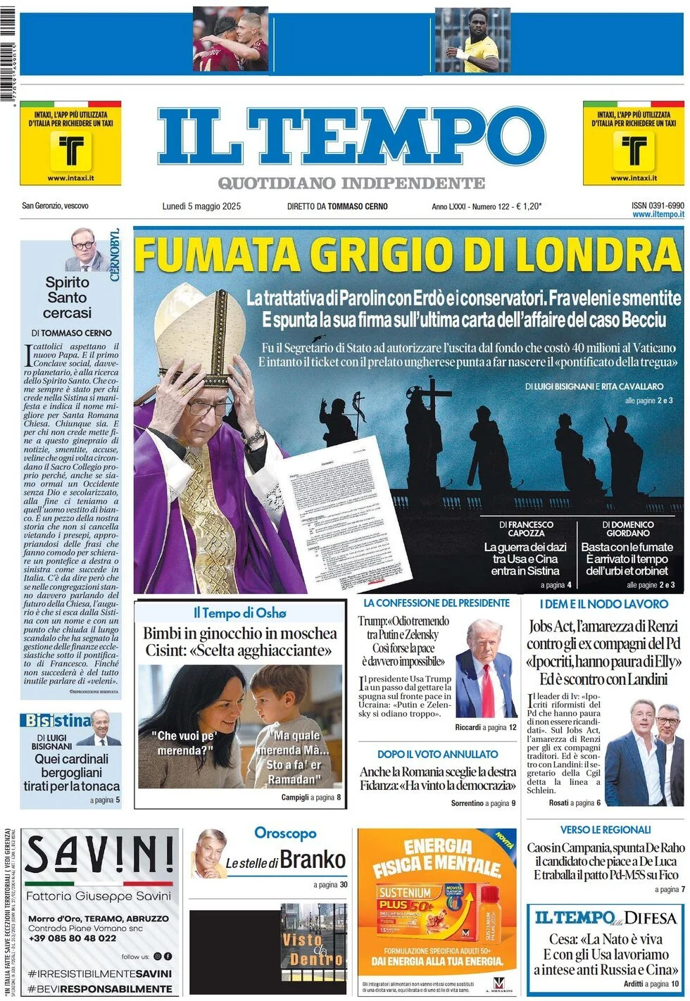 Prima-pagina-il-tempo-edizione-di-oggi-05-05-2025