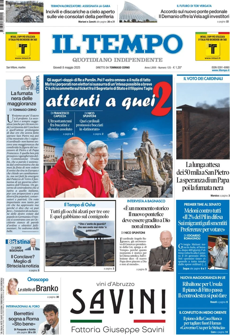 Prima-pagina-il-tempo-edizione-di-oggi-08-05-2025