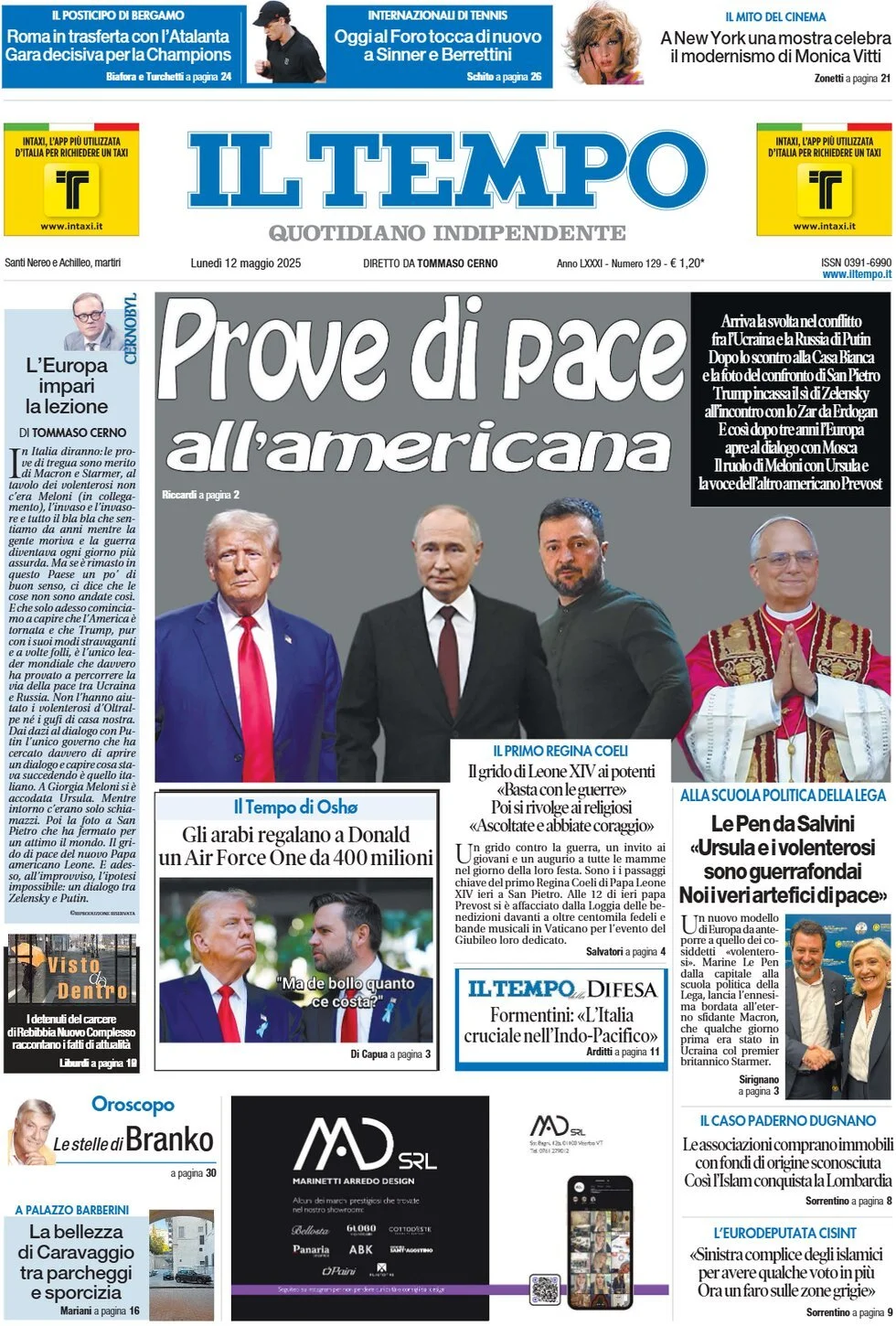 Prima-pagina-il-tempo-edizione-di-oggi-12-05-2025