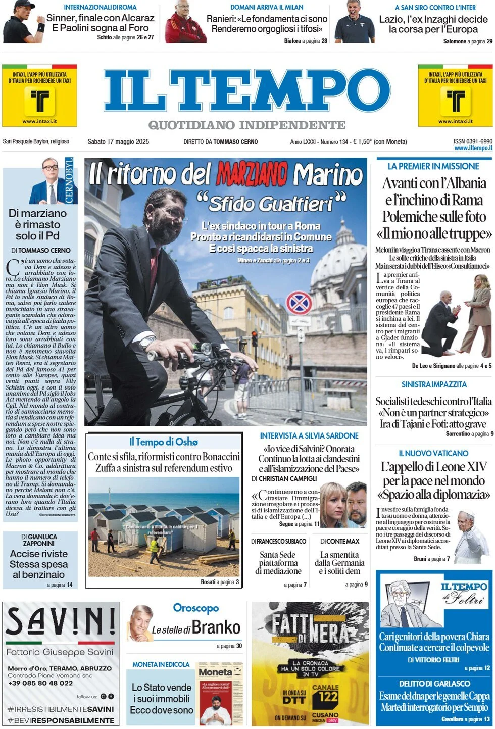Prima-pagina-il-tempo-edizione-di-oggi-17-05-2025