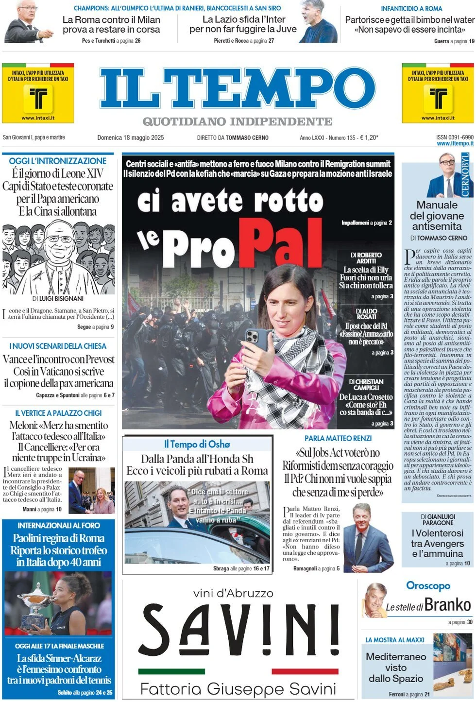 Prima-pagina-il-tempo-edizione-di-oggi-18-05-2025