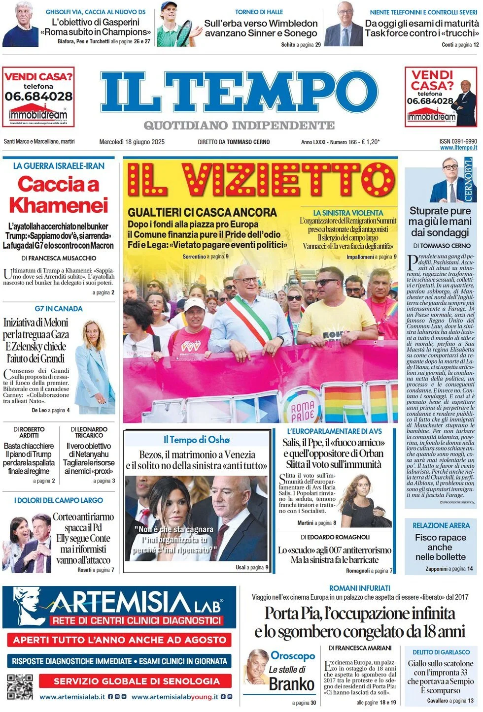 Prima-pagina-il-tempo-edizione-di-oggi-18-06-2025