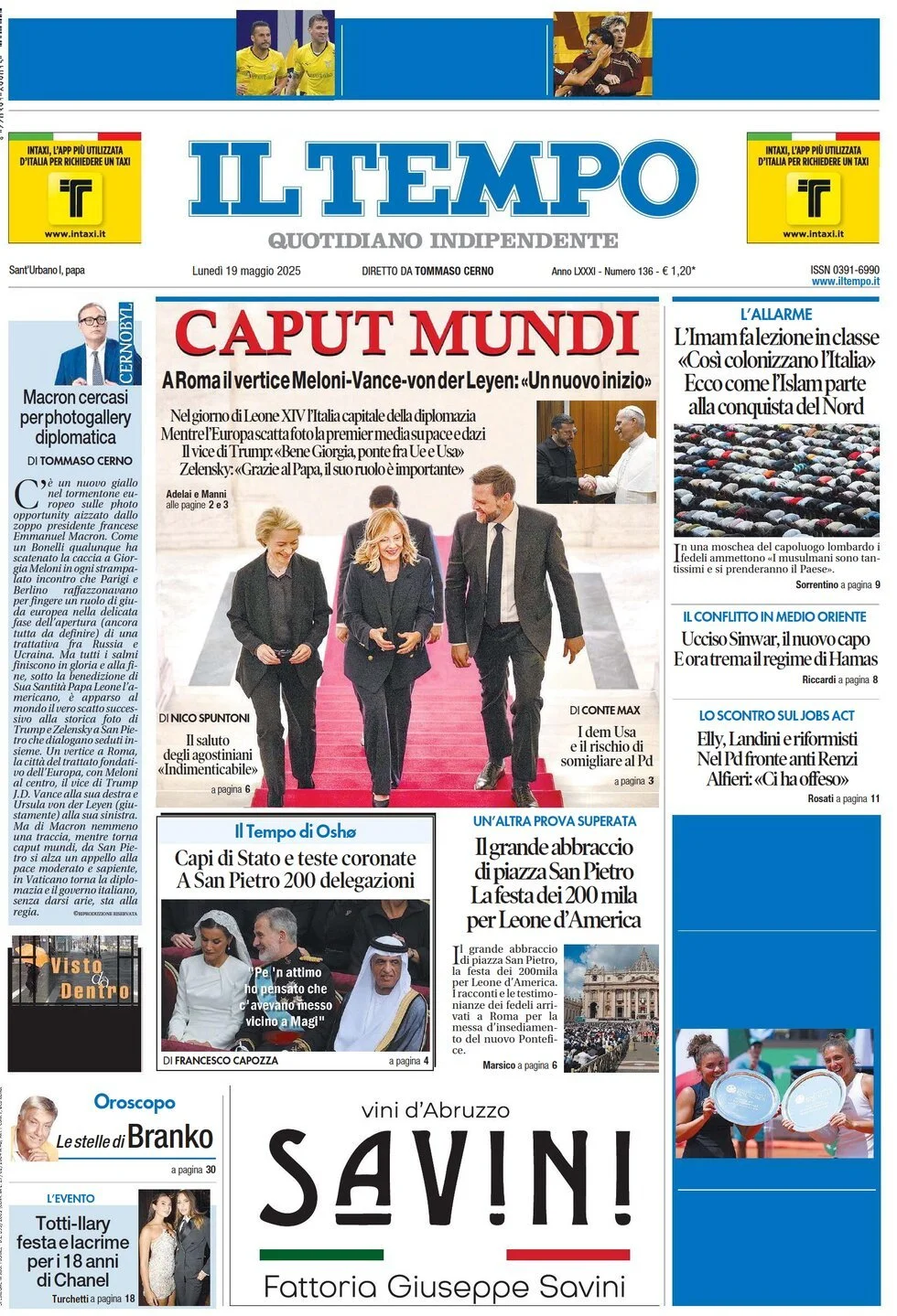 Prima-pagina-il-tempo-edizione-di-oggi-19-05-2025